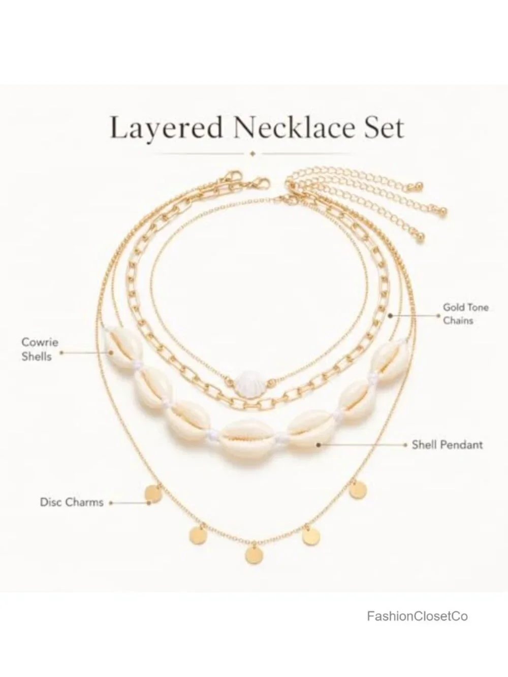 Layered Cowrie Shell Necklace Set Gold Tone Boho Choker Adjustable Summer Beach